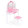 Detská drevená toaletka ECOTOYS s trojitým zrkadlom a stoličkou