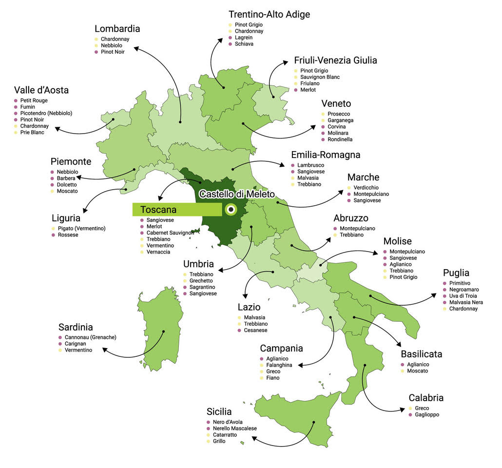 Mapa vinařství Castello di Meleto