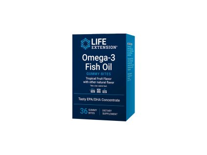 Life Extension Omega 3 Fish Oil Gummy Bites, Mozog a srdce, 36 gumových cukríkov