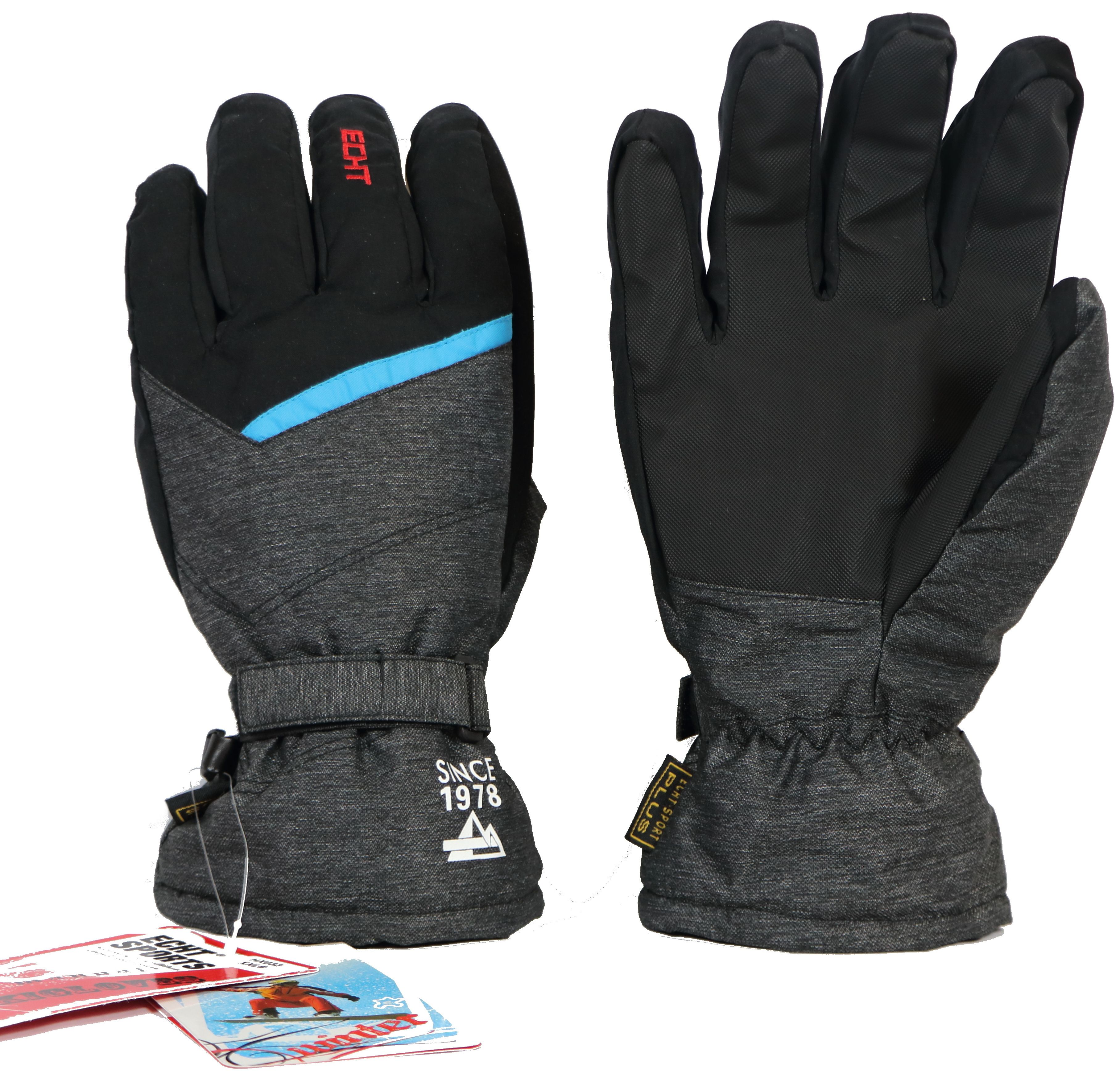 Pánské lyžařské rukavice HX033 šedo černé s modrým pruhem Velikost: L
