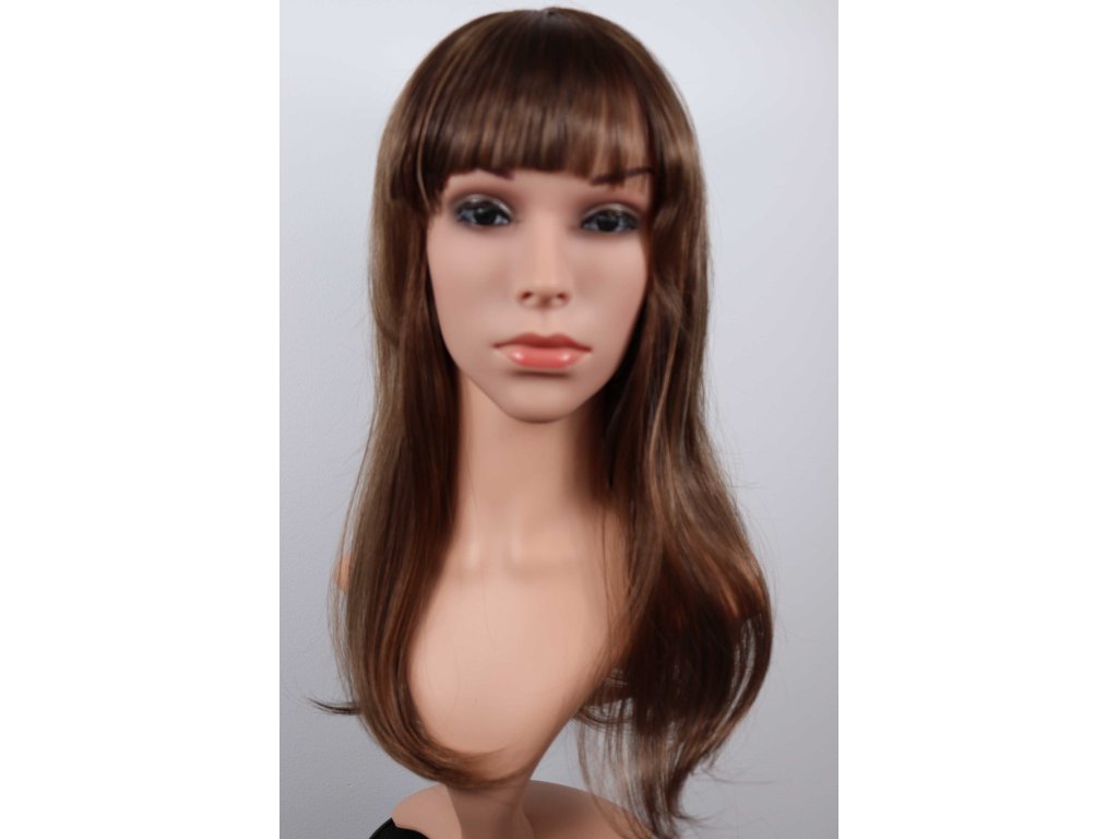 Katrin polodlouhá kaštanová hnědá paruka s ofinou