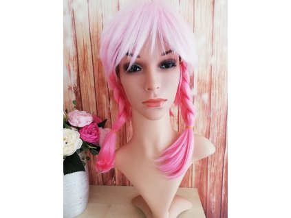 Melinda - Cosplay růžová paruka s copánky