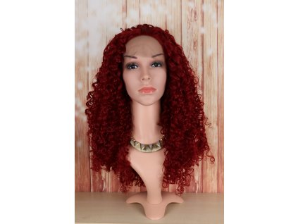 Lívia - lace front červená kudrnatá vlnitá paruka