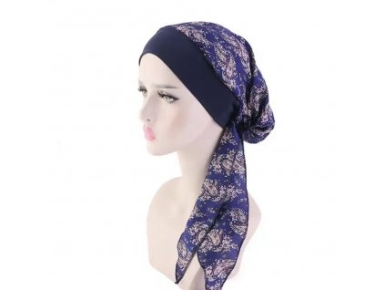 Šátek na hlavu - fialový se vzorem