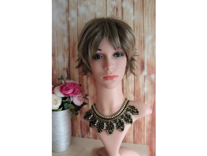 Violet - krátká blond paruka s melírem a ofinou