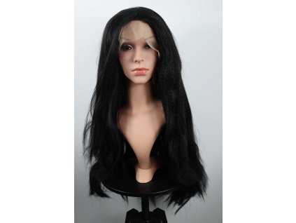 Elvína dlouhá černá afro vlnitá lace front paruka