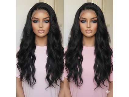 Dedra - dlouhá černá vlnitá lace front paruka