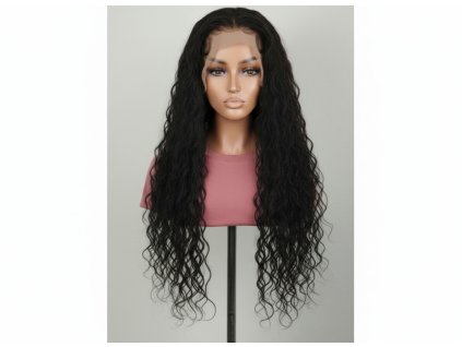 Tracy - dlouhá černá vlnitá lace front paruka