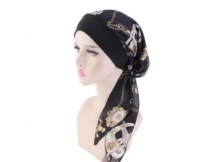 Šátek na hlavu -  černý se vzorem