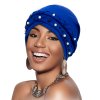 Luxusní dámský turban - modrý s perlami