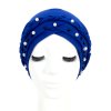 Luxusní dámský turban - modrý s perlami
