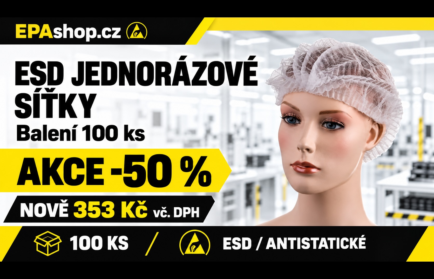 ESD jednorázová síťka na vlasy, balení 100 ks – akce 50 %