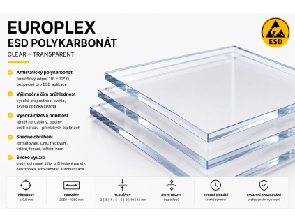 ESD polykarbonát Europlex – 3050 × 1980 mm