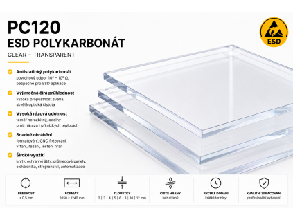 ESD polykarbonát PC120 – 2050 × 1240 mm