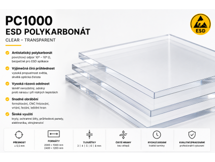 ESD polykarbonát PC1000 – 2400 × 1200 mm