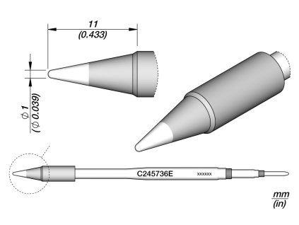 JBC C245736E – kuželový pájecí hrot Ø 1 mm E