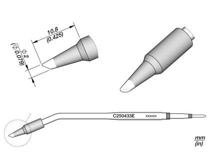 JBC C250433E – zkosený pájecí hrot Ø 2 mm E