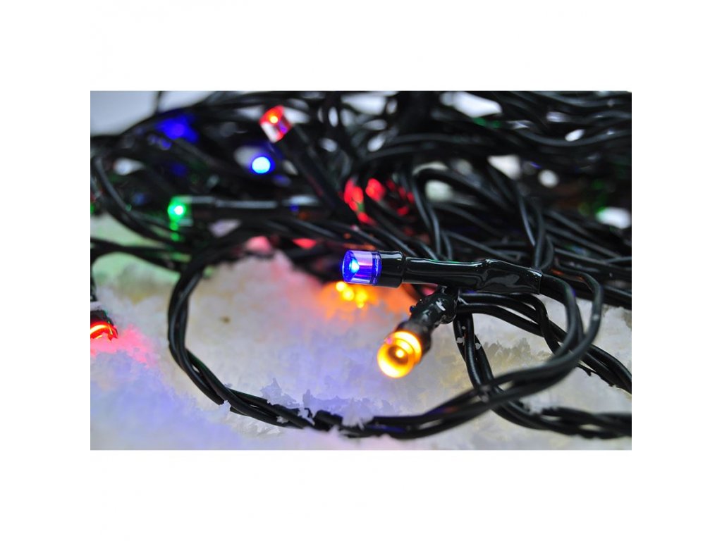 Solight LED venkovní vánoční řetěz, 50 LED, 5m, přívod 3m, 8 funkcí, časovač, IP44, vícebarevný