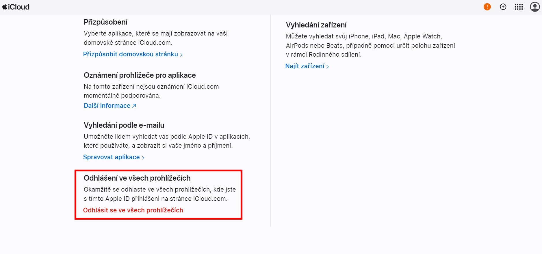 icloud účet odhlášení