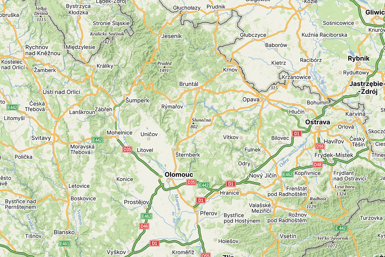 Mapa působení it Servisu Morava
