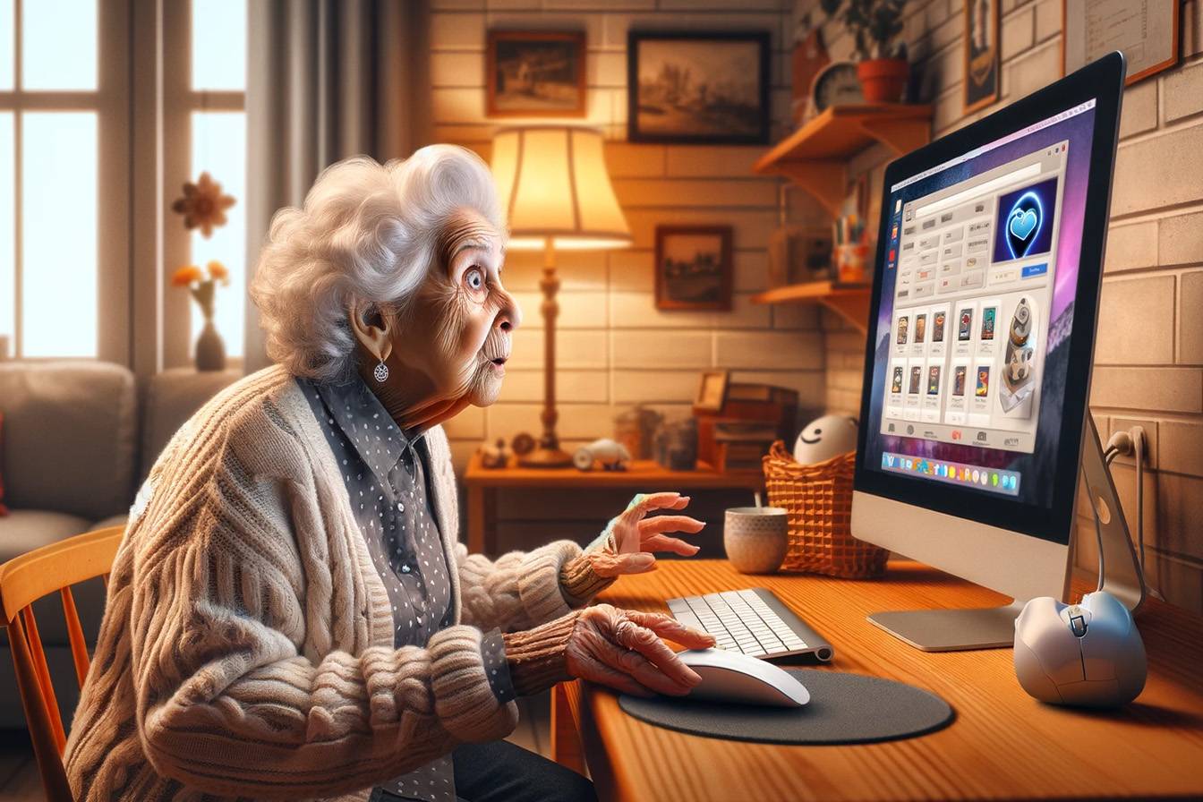 Seniorka používá pc a informační technologie