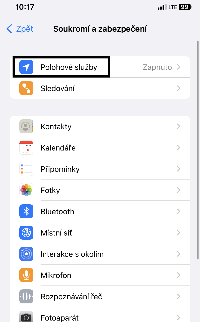 polohové služby iphone