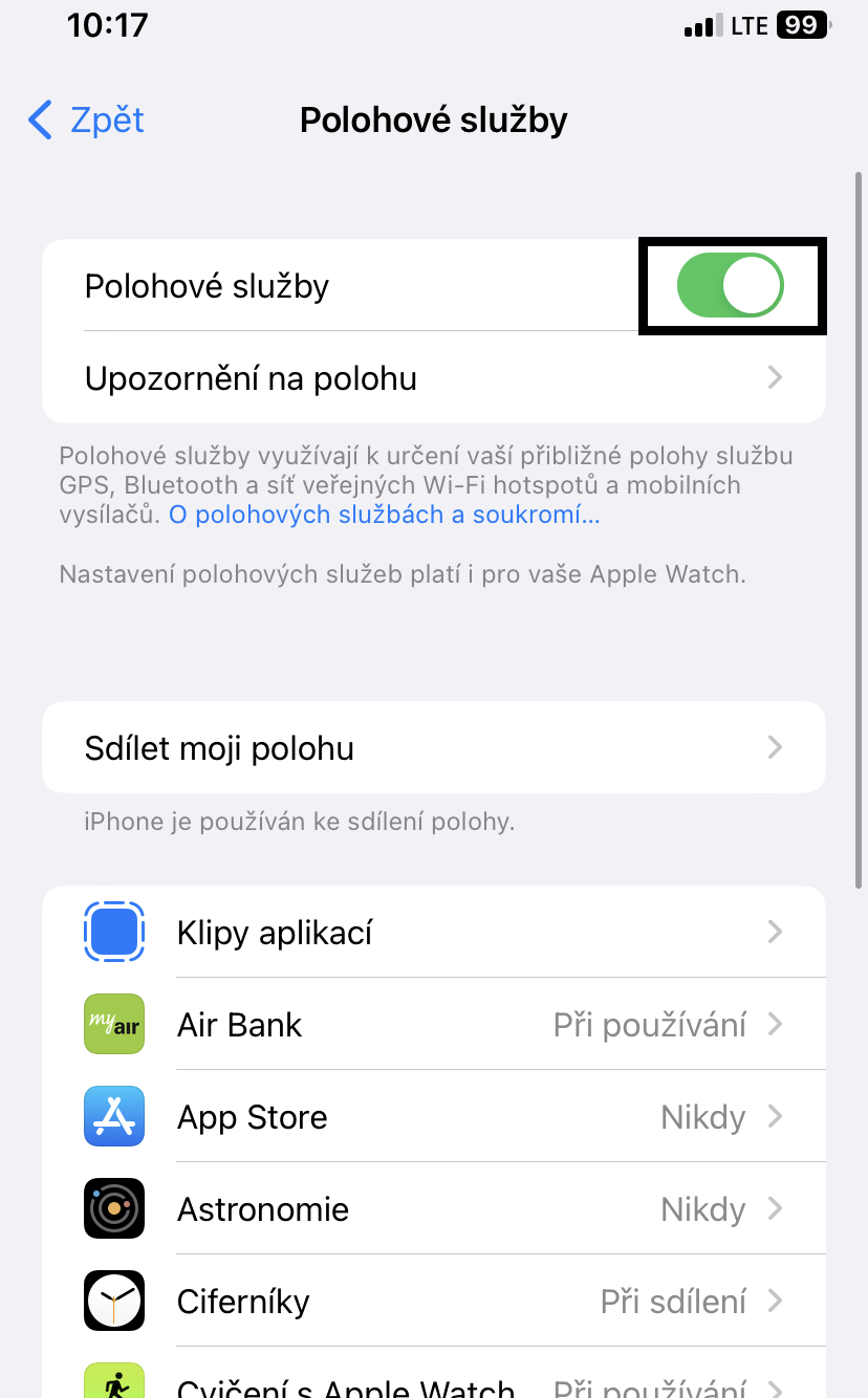 iphone polohové služby