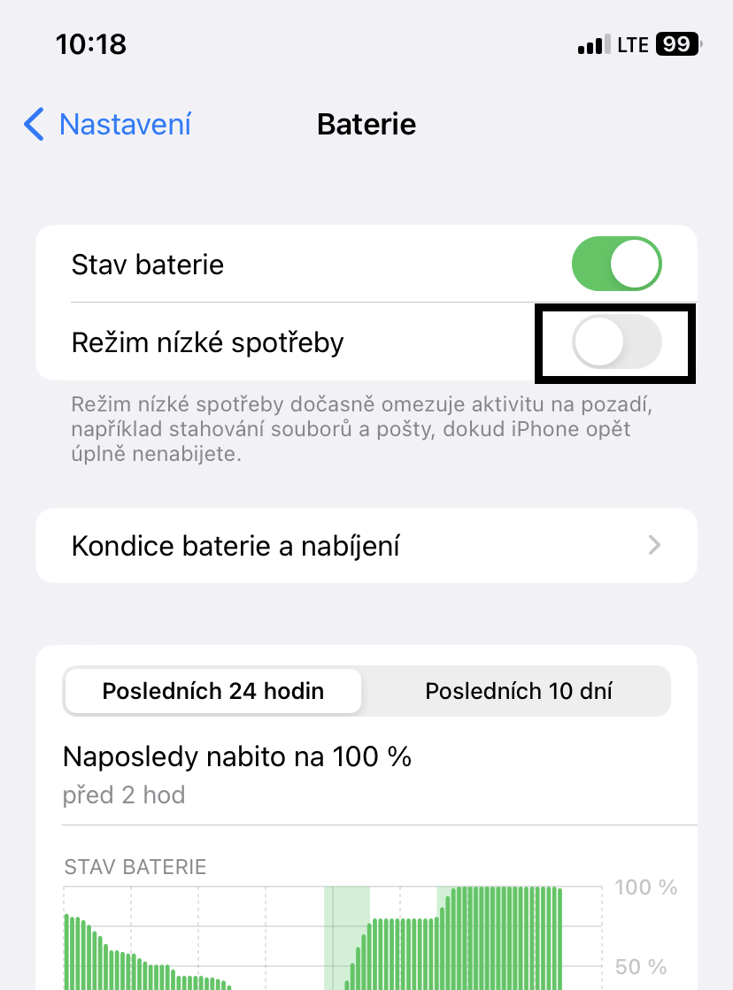 režim nízké spotřeby iphone