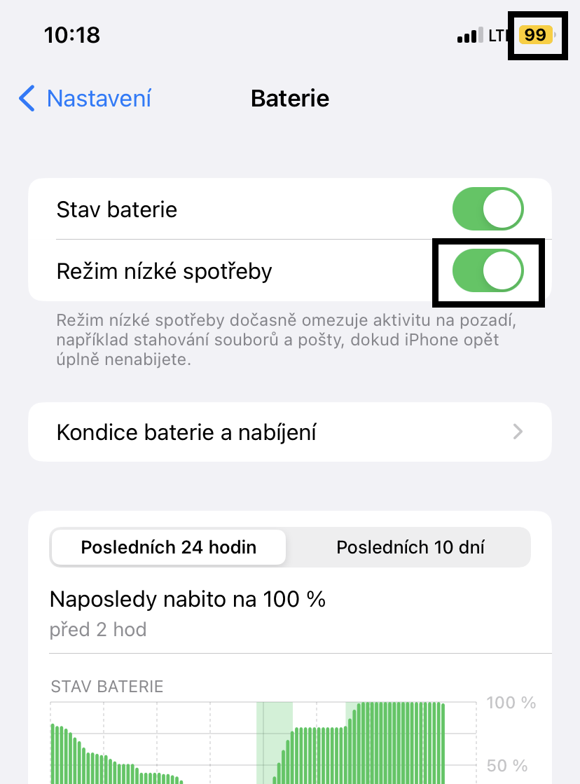 úsporný režim iphone