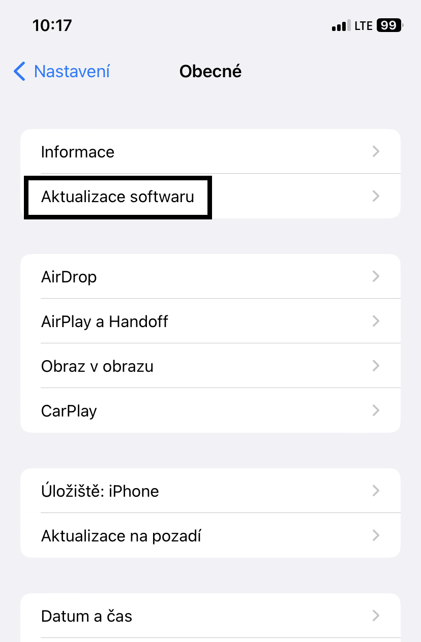 aktualizace ios iphone