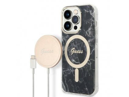 eng pl Set Guess GUBPP14LHMEACSK Case Charger iPhone 14 Pro 6 1 black black hard case Marble MagSafe 136509 1