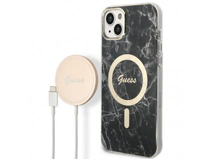 eng pl Set Guess GUBPP14SHMEACSK Case Charger iPhone 14 6 1 black black hard case Marble MagSafe 136521 1