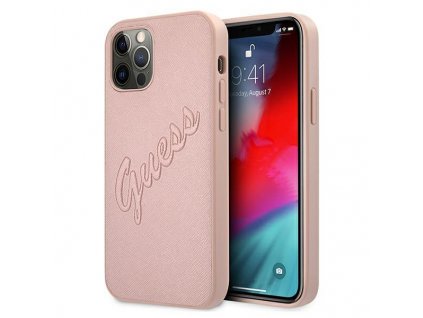 eng pl Guess GUHCP12MRSAVSRG iPhone 12 12 Pro 6 1 quot pink pink hardcase Saffiano Vintage Script 72190 1