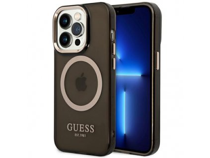 eng pm Guess GUHMP14LHTCMK iPhone 14 Pro 6 1 quot black black hard case Gold Outline Translucent MagSafe 122413 1