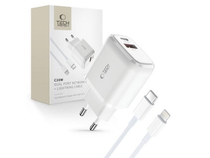 Screenshot 2025 11 26 at 13 55 19 Tech Protect C20W USB C PD 20W USB A QC 3.0 Charger with USB C Lightning Cable White Hurtel.com