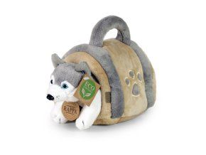 Plüss husky kutya 13 cm kennelben