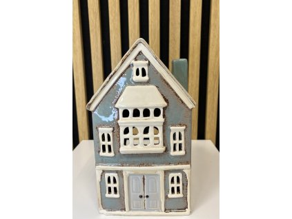 Keramický domek světle modrý krémový