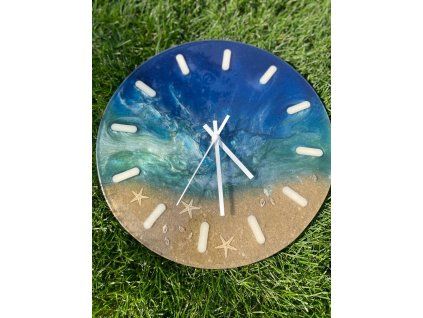 Hodiny z epoxidu,průměr 32cm,moře.