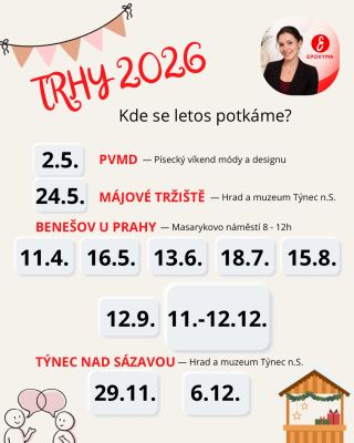 AKTUALIZACE ✨ Letošní termíny trhů! ❤️ Moc se těším, až se opět potkám naživo! 🤩 👉🏻 @pisecky_vikend_mody_a_designu...