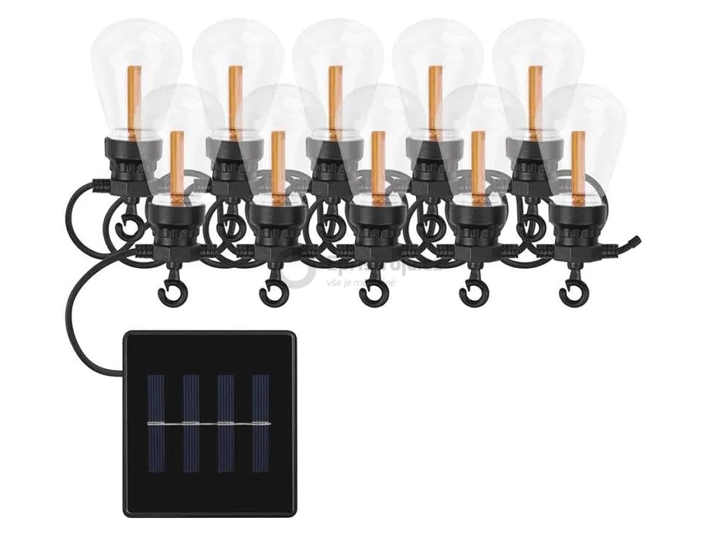 DCPV02 | LED řetěz se solárním panelem a dobíjením | 10x párty žárovky | délka 5 m | venkovní i vnitřní | VINTAGE