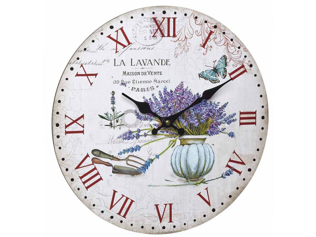 TFA 60.3045.14 | Analogové nástěnné VINTAGE hodiny - LA LAVANDE | průměr 337 mm
