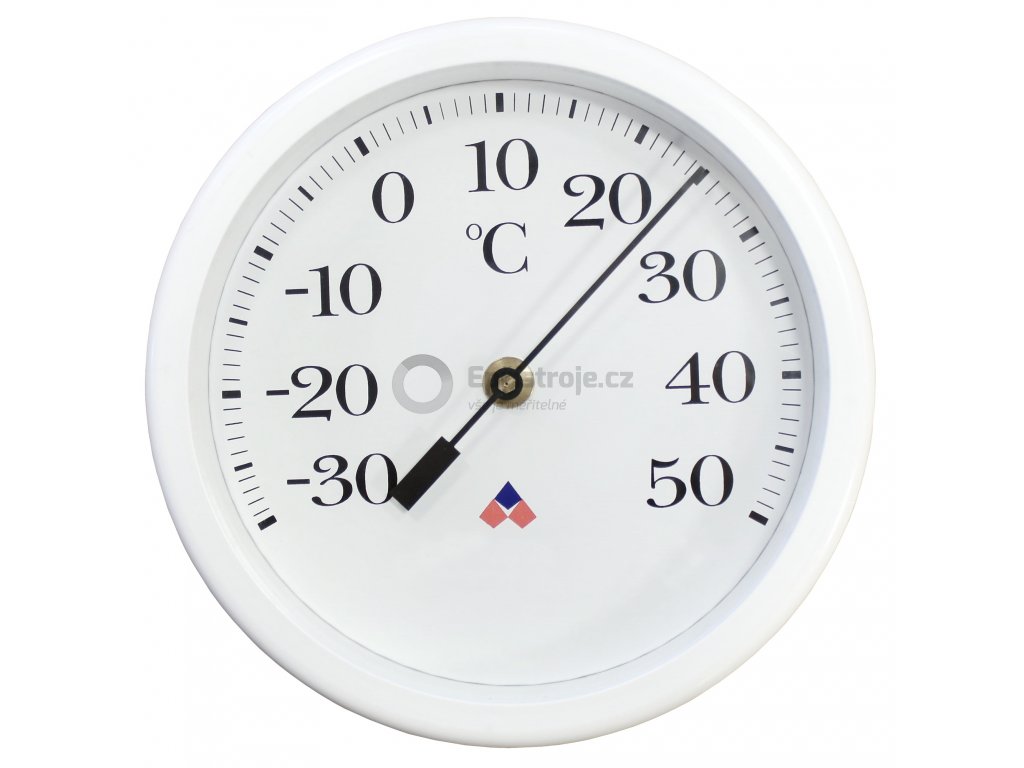 Velký nástěnný bimetalový teploměr -30 až +50 °C | průměr 225 mm | bílý -  Epřístroje.cz