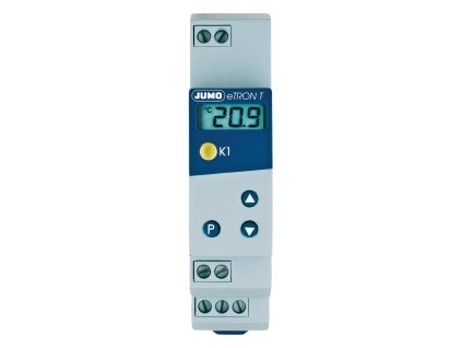 Termostat na DIN lištu Jumo eTRON 701050/821-02, 230 VAC, pro termočlánky typu K, J, L