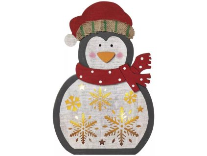 LED vánoční tučňák dřevěný | 30 cm | 2x AA | vnitřní | teplá bílá | časovač | DCWW08