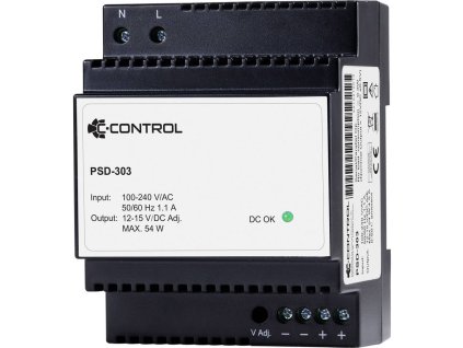 Napájecí zdroj 12 V DC / 4,5 A / 54 W | na DIN lištu | C-Control PSD-303 | Stand-By spotřeba 0,3 W