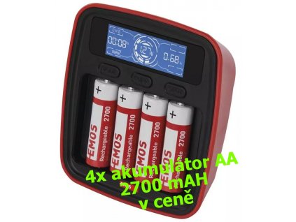 N9341 | nabíječka tužkových baterií EMOS profi BCN-42D | + 4 kusy AA akumulátorů 2700 mAh