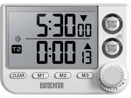 Eurochron EDT 8002 | Časovač (minutka) se stopkami a hodinami s otočným knoflíkem | EC-3509468