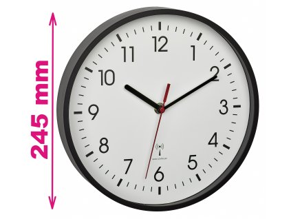 TFA 60.3550.01 | Analogové nástěnné hodiny řízené radiovým signálem DCF-77 | 245 mm | ČERNÁ