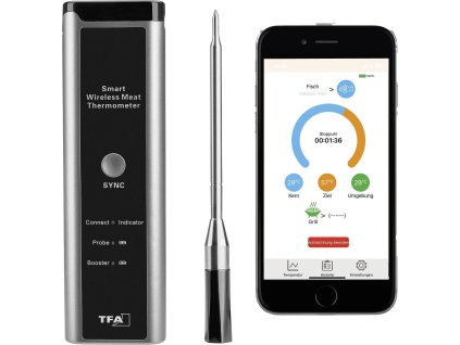 TFA 14.1515.10 | Bezdrátový BBQ teploměr na pečení a grilování SMART BBQ KÜCHEN-CHEF | dvojí měření teploty