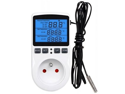Zásuvkový termostat | -40 až +120 °C | externí čidlo | topení-chlazení | CZ zástrčka